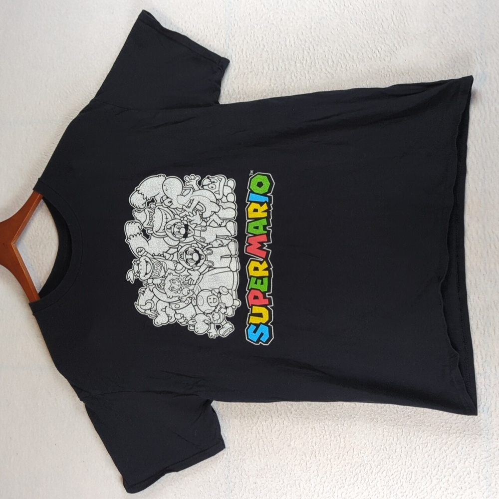 Super Mario Gang Nintendo‎ Black Short Sleeve Shirt Men's L